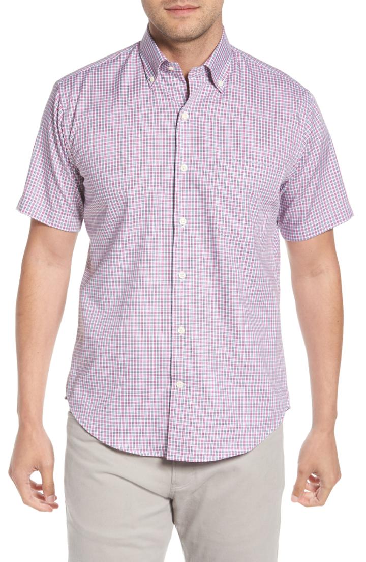 Men's Peter Millar Crown Ease Rootin' Tootin' Check Sport Shirt, Size - Pink