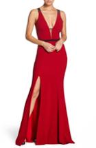 Women's Dress The Population Lana Plunging Strappy Shoulder Gown - Red