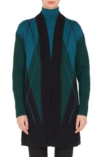 Women's Akris Punto Argyle Wool & Cashmere Cardigan - Green