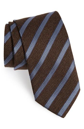 Men's Eton Stripe Cotton Blend Tie, Size - Brown