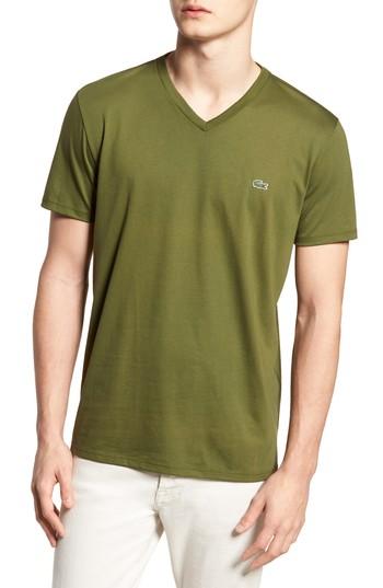 Men's Lacoste V-neck Cotton T-shirt (l) - Green