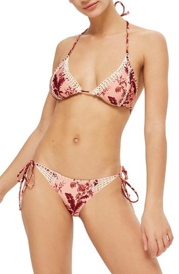 Women's Topshop Floral Crochet Triangle Bikini Top Us (fits Like 0) - Pink