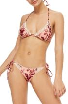 Women's Topshop Floral Crochet Triangle Bikini Top Us (fits Like 0) - Pink