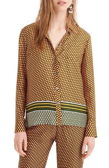 Women's J.crew Collection Print Silk Top, Size - Yellow