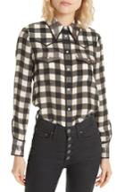Women's Alice + Olivia Caleb Western Plaid Silk Shirt - White