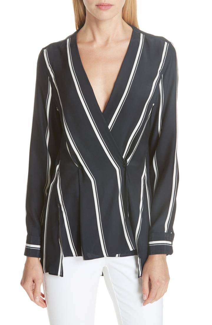 Women's Rag & Bone Debbie Stripe Silk Blouse - Blue