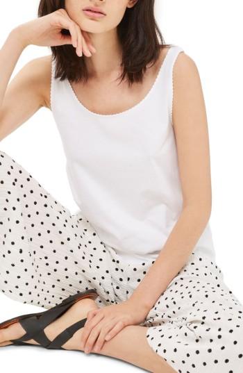 Women's Topshop Scallop Edge Cotton Tank Us (fits Like 10-12) - White