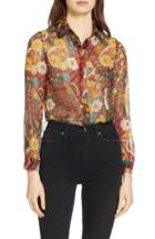 Women's Alice + Olivia Willa Metallic Silk Shirt - Yellow