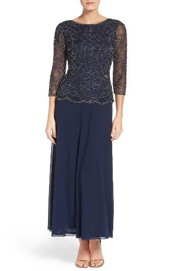 Women's Pisarro Nights Embellished Mesh & Chiffon Gown - Blue