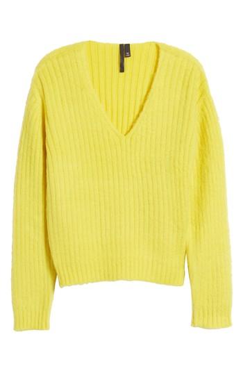 Women's Topshop Boutique V-neck Rib Sweater Us (fits Like 0-2) - Yellow