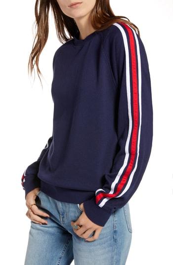Women's Treasure & Bond Stripe Raglan Sleeve Sweatshirt, Size - Blue