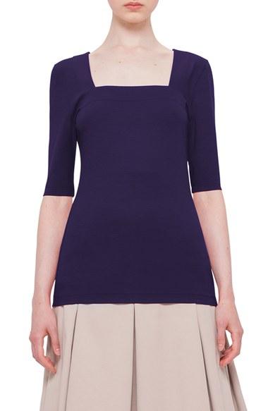 Women's Akris Punto Half Sleeve Square Neck Tee - Blue