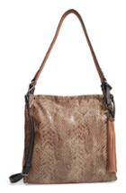 Sondra Roberts Snake Embossed Faux Leather Hobo - Brown