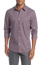 Men's Nordstrom Men's Shop Trim Fit Non-iron Mini Check Sport Shirt, Size - Red