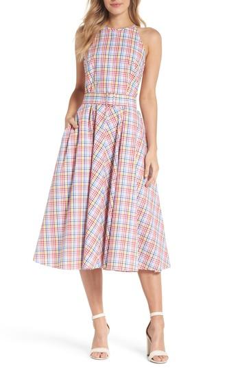 Women's Eliza J Halter Neck Belted Cotton Sundress - Red