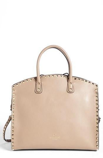 Valentino 'rockstud' Leather Dome Satchel Alpaca/ Platino