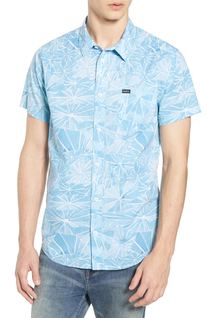 Men's Rvca Blade Woven Shirt, Size - Blue