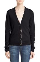 Women's Burberry Check Trim Wool Cardigan