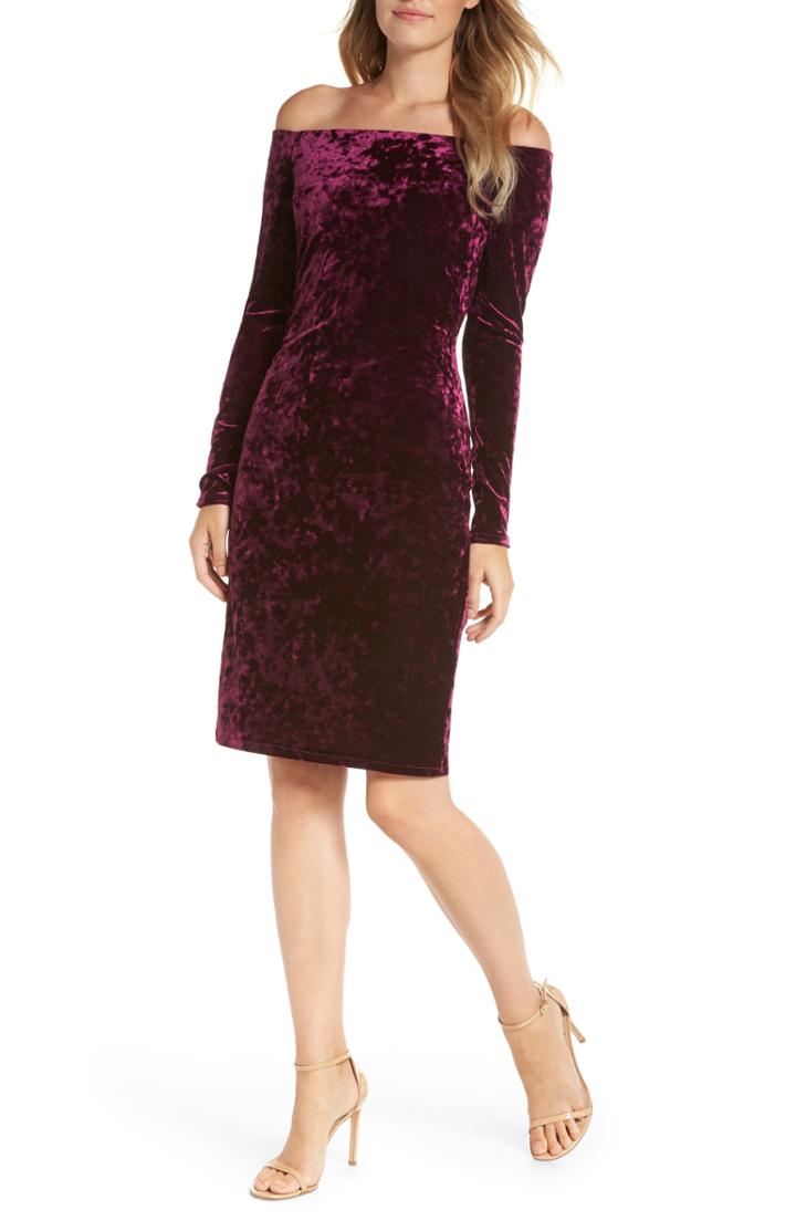 Women's Eliza J Off The Shoulder Velvet Sheath Dress (similar To 14w) - Purple