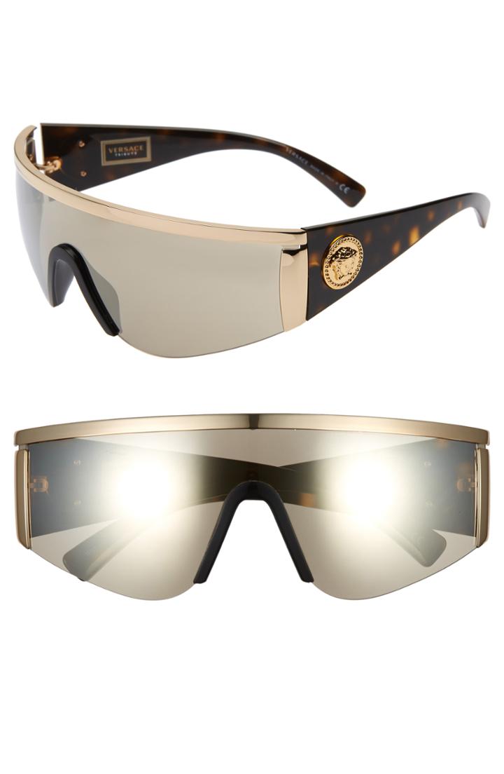 Women's Versace Tribute 147mm Shield Sunglasses - Gold/ Gold Mirror