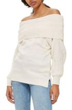 Women's Topshop Balloon Sleeve Off The Shoulder Sweater Us (fits Like 0-2) - Beige
