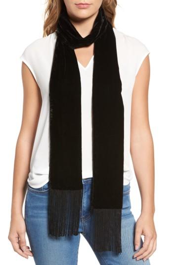 Women's Rebecca Minkoff Fringe Velvet Skinny Scarf, Size - Black