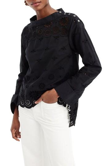 Women's J.crew Rooster Eyelet Cotton Top - Black