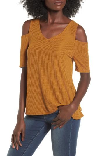 Women's Madison & Berkeley Rib Cold Shoulder Top - Brown
