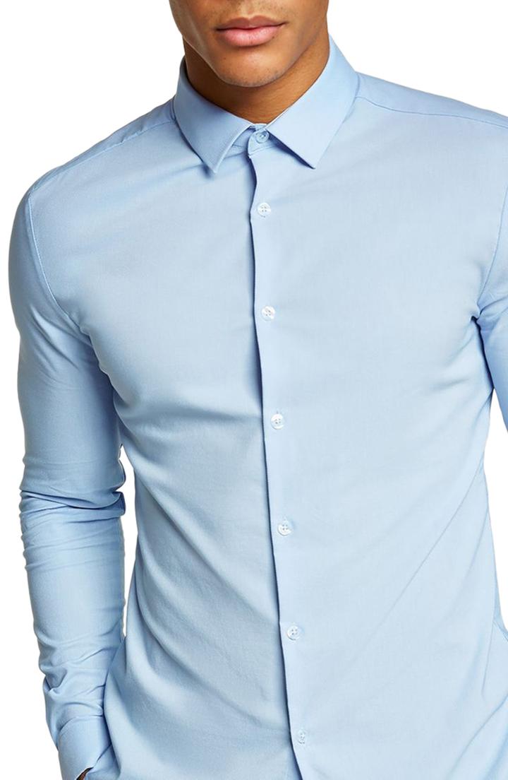 Men's Topman Muscle Fit Dress Shirt, Size - Blue