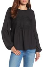 Women's Halogen Lace Ruffle Hem Blouse - Black