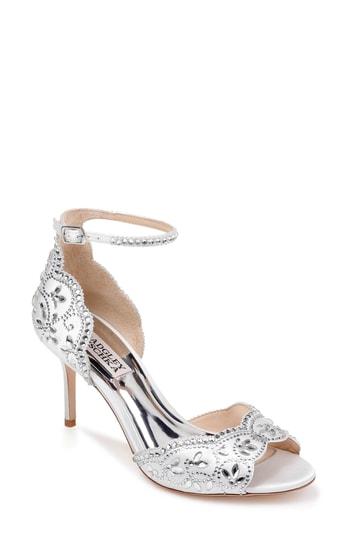 Women's Badgley Mischka Crystal Embellished Sandal .5 M - White