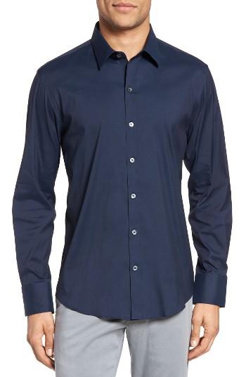 Men's Zachary Prell Mulberry Trim Fit Stretch Poplin Shirt, Size - Blue