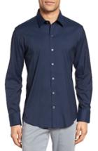 Men's Zachary Prell Mulberry Trim Fit Stretch Poplin Shirt, Size - Blue