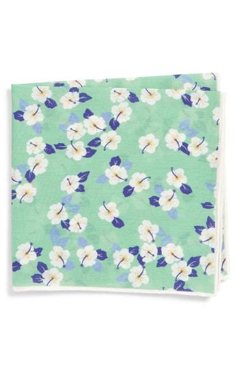 Men's Southern Tide Hanatei Hibiscus Cotton & Silk Pocket Square, Size - Green