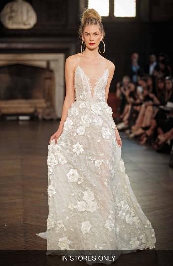Women's Berta V-neck Applique A-line Gown, Size In Store Only - White