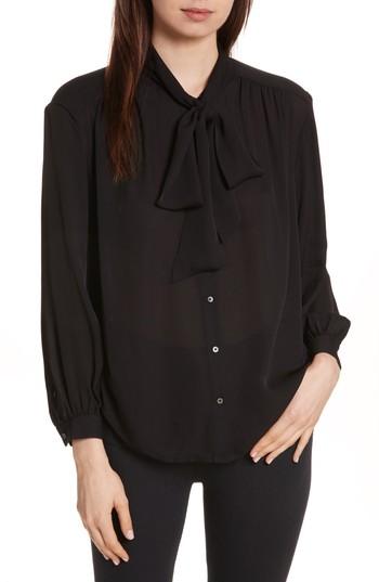 Women's Joie Esti Tie Neck Silk Blouse - Black