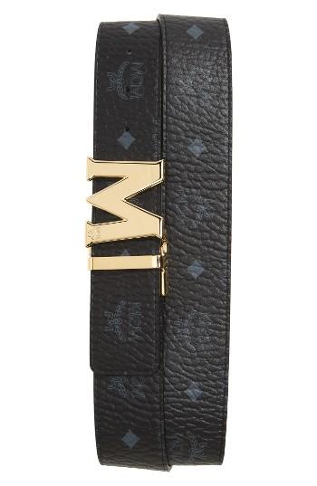 Men's Mcm Reversible Signature Leather Belt, Size - Black