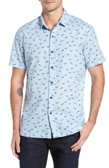 Men's Kahala Winter Holiday Trim Fit Print Linen & Cotton Sport Shirt - Blue