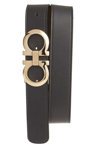 Men's Salvatore Ferragamo Reversible Leather Belt - Nero/ Hickory