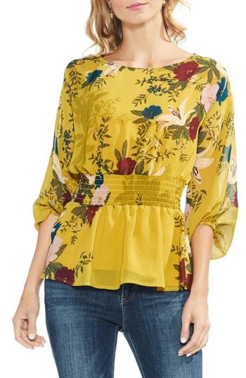 Women's Vince Camuto Smock Detail Balloon Sleeve Blouse, Size - Yellow
