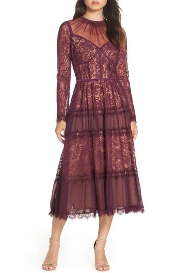 Women's Tadashi Shoji Embroidered Lace Dress - Burgundy