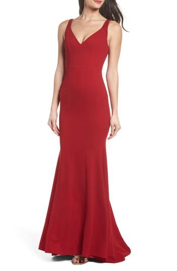 Women's Lulus Embellished Strap Trumpet Gown - Red