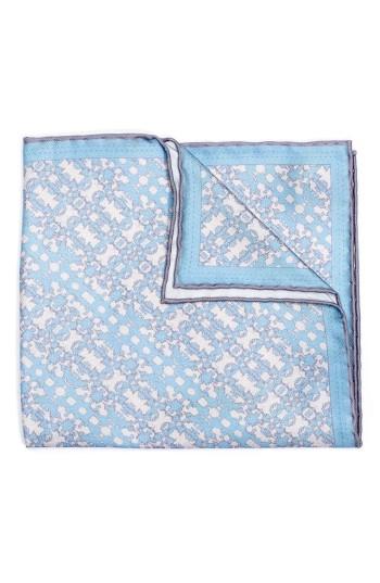 Men's Hook + Albert Batik Patterned Silk Pocket Square, Size - Blue