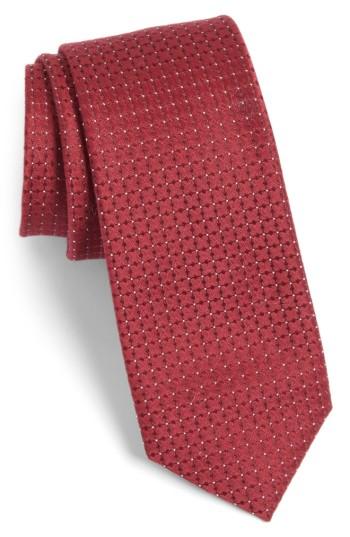 Men's Calibrate Gower Check Cotton & Silk Tie, Size - Red