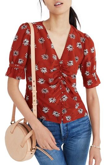 Women's Madewell Daylight Fresh Daisies Silk Top - Orange