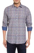 Men's Bugatchi Classic Fit Abstract Plaid Sport Shirt, Size - Red
