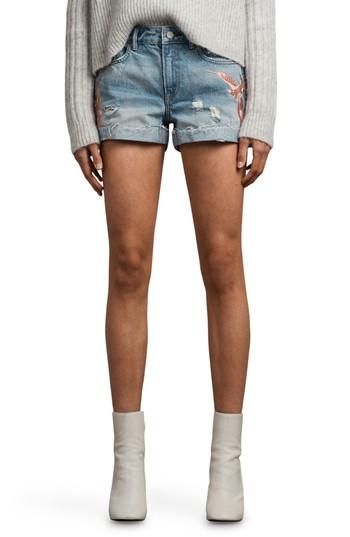 Women's Allsaints Birds Pam Embroidered Denim Shorts - Blue