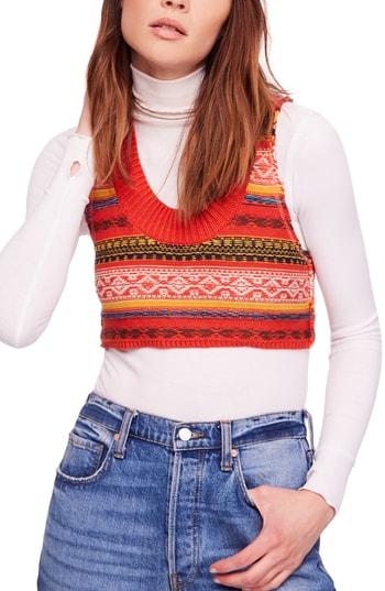 Women's Free People Fields Of Fair Isle Crop Sweater Vest - Red
