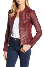 Women's Lamarque Collarless Pleated Sleeve Leather Jacket, Size - Burgundy