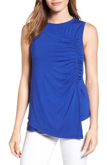 Women's Halogen Ruched Drape Front Tank, Size - Blue
